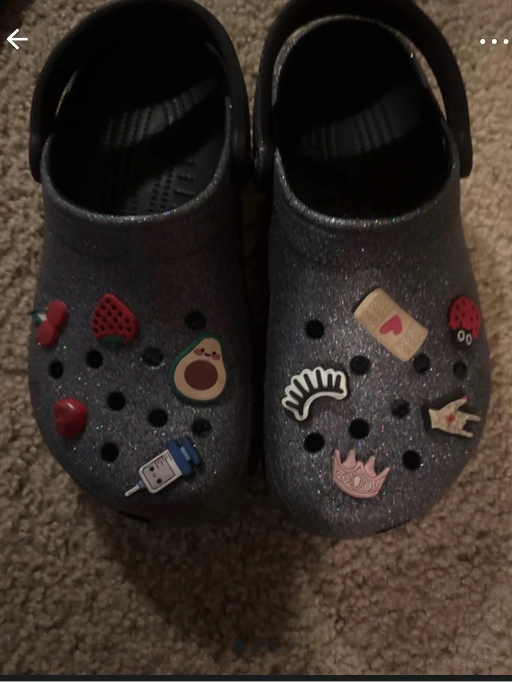 CROCS Kids Glitter Clogs with Assorted Charms - Black